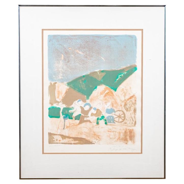 Marek Halter (Poland, B. 1936) Figural Abstract In Brown & Green For Sale