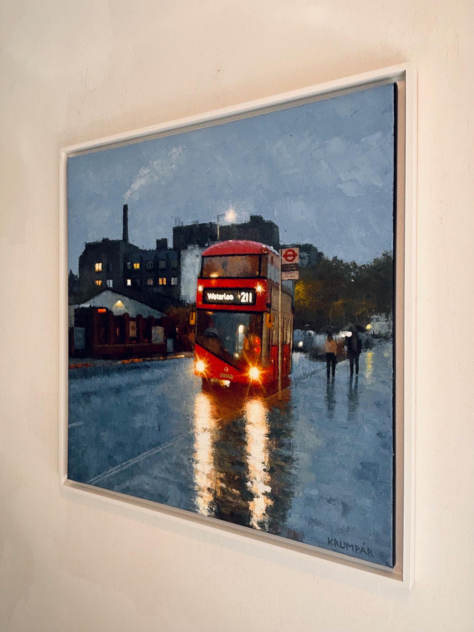 This captivating oil on canvas by Marek Krumpar is currently on display and available for sale at Signet Contemporary Art Gallery and online.

Bathed in the soft indigo hues of a damp London dusk, Evening in London captures a fleeting yet familiar