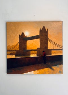 Cuadro impresionista del Tower Bridge, óleo sobre lienzo, 80 x 75 cm, nuevo
