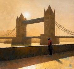 Cuadro impresionista del Tower Bridge, óleo sobre lienzo, 80 x 75 cm, nuevo