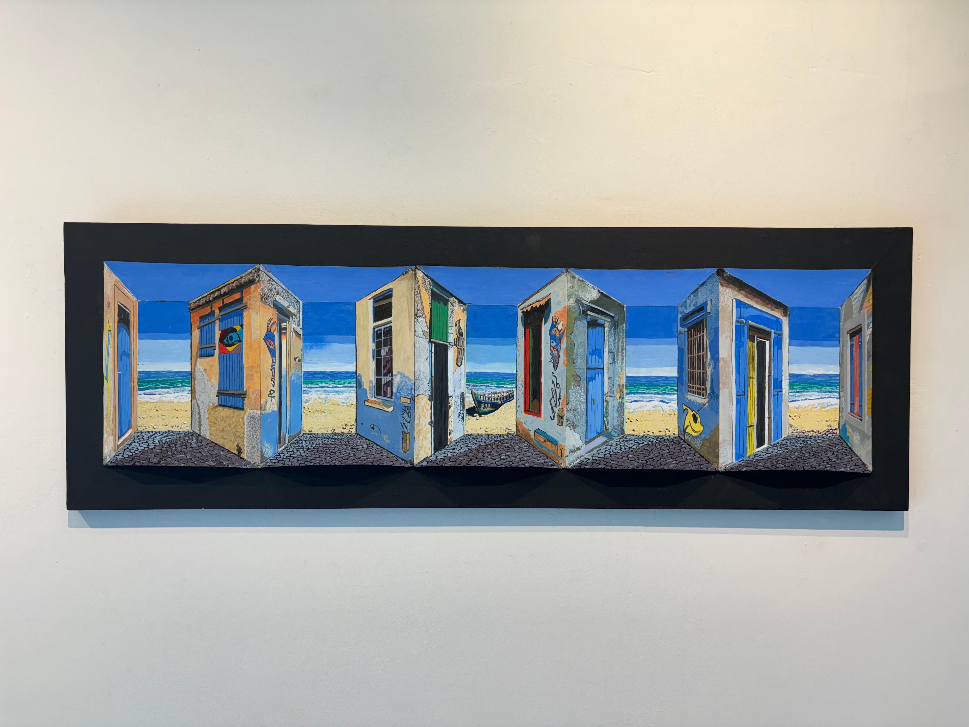 This exceptional artwork is currently on display and available for sale at Signet Contemporary Art Gallery and online.

Marek Letkiewicz’s Beach Houses II transports viewers to a surreal coastal dreamscape, where architecture and landscape merge in