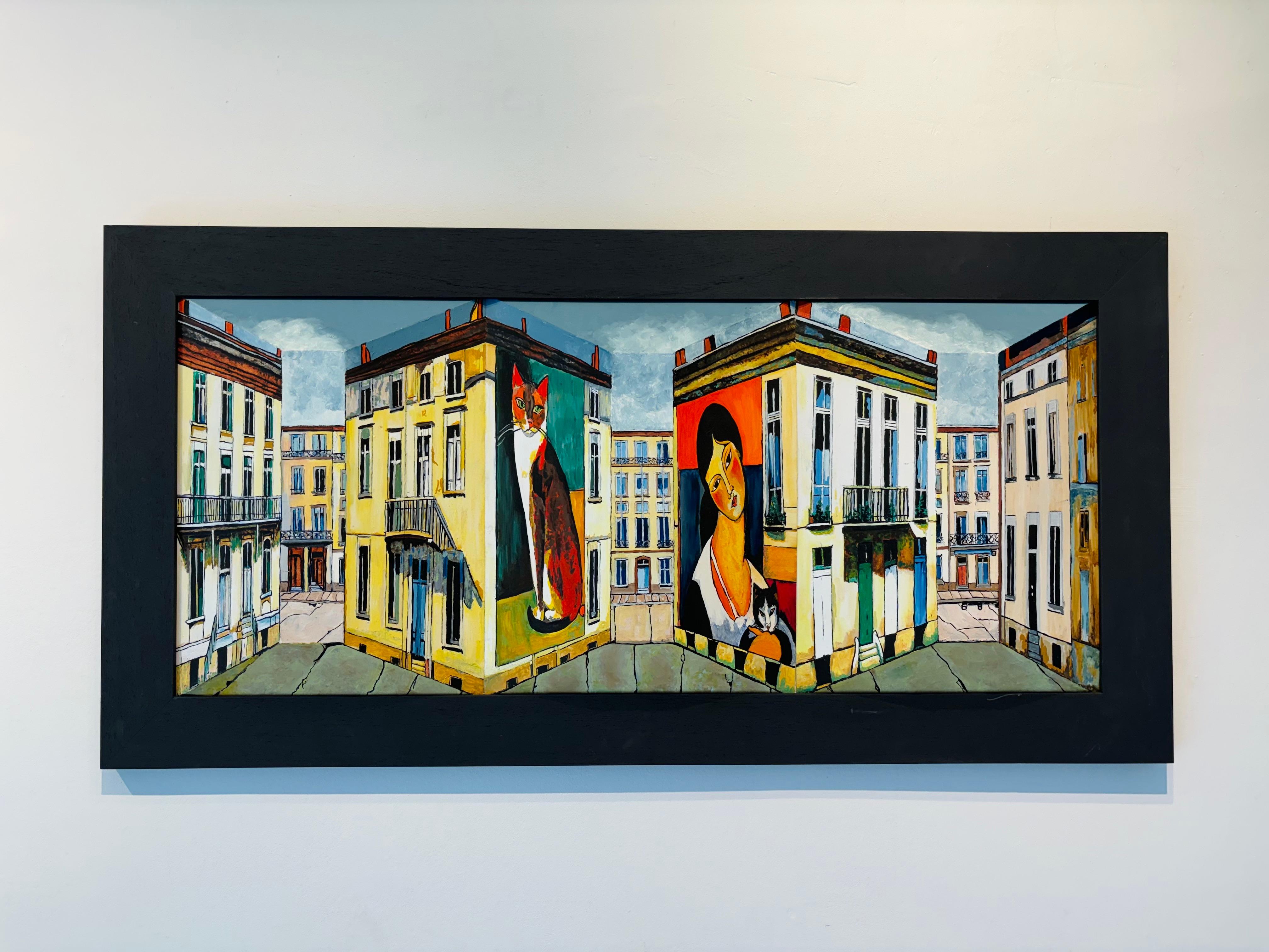 Homage to Modigliani-Original 3D surrealistic painting-contemporary illusion art For Sale 2