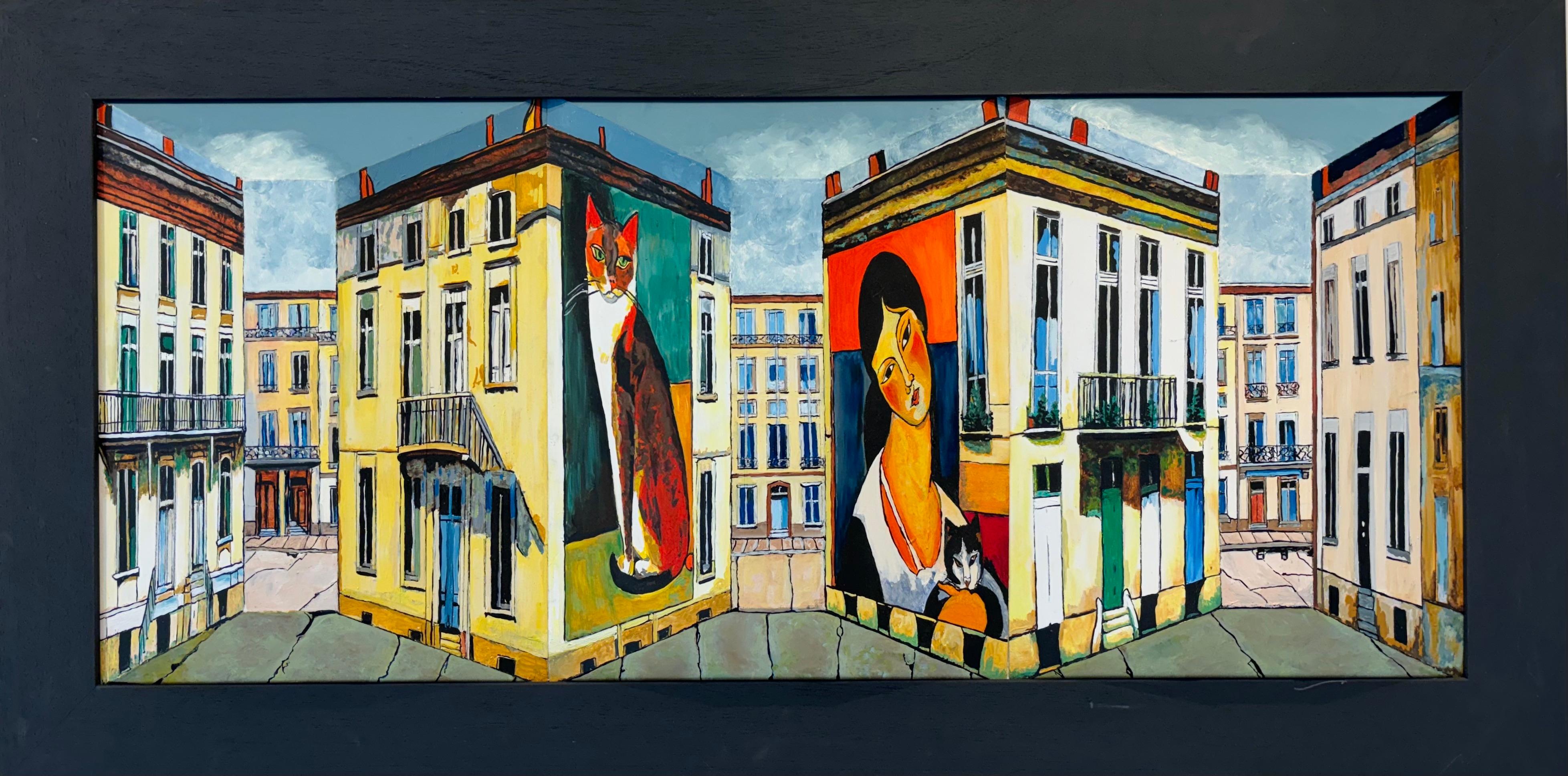 Homenaje a Modigliani-Pintura surrealista 3D original-arte ilusionista contemporáneo