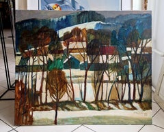 Una giornata grigia - Pittura paesaggistica olio su tela di un artista contemporaneo