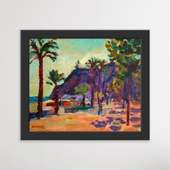 A view. Small Oil landscape painting, Seaside, Colourful, Polish artist