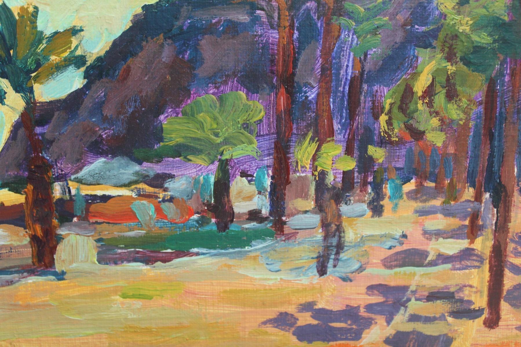 Un punto di vista. Piccolo dipinto di paesaggio a olio, Mare, Colorato, Artista polacco in vendita 1
