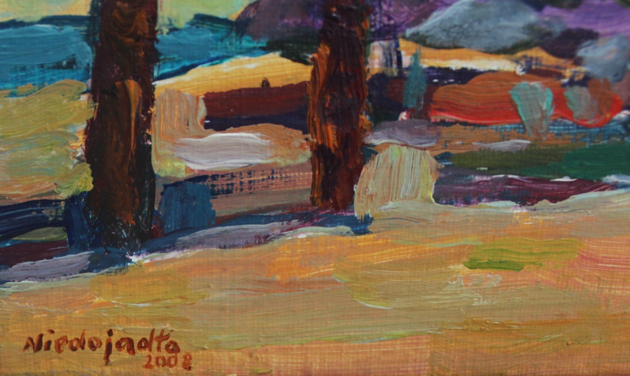 Un punto di vista. Piccolo dipinto di paesaggio a olio, Mare, Colorato, Artista polacco in vendita 2