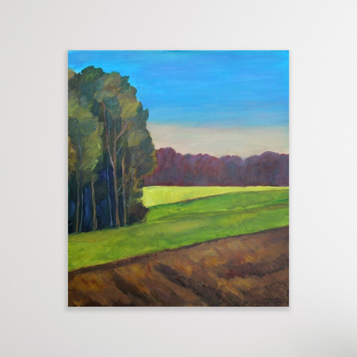 Autumn silence - XXI century, Oil landscape painting, Colourful - Brown Landscape Painting by Marek Niedojadło