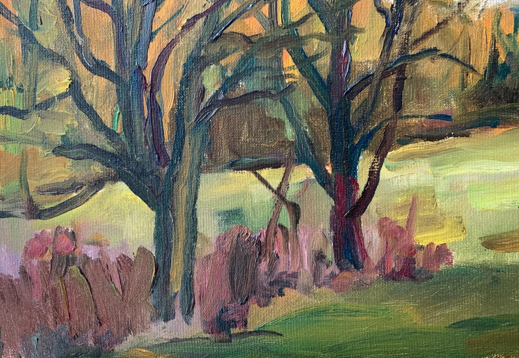 Before a storm. Figurative oil painting, Colourful, Ladnscape, Polish artist - Gray Landscape Painting by Marek Niedojadło