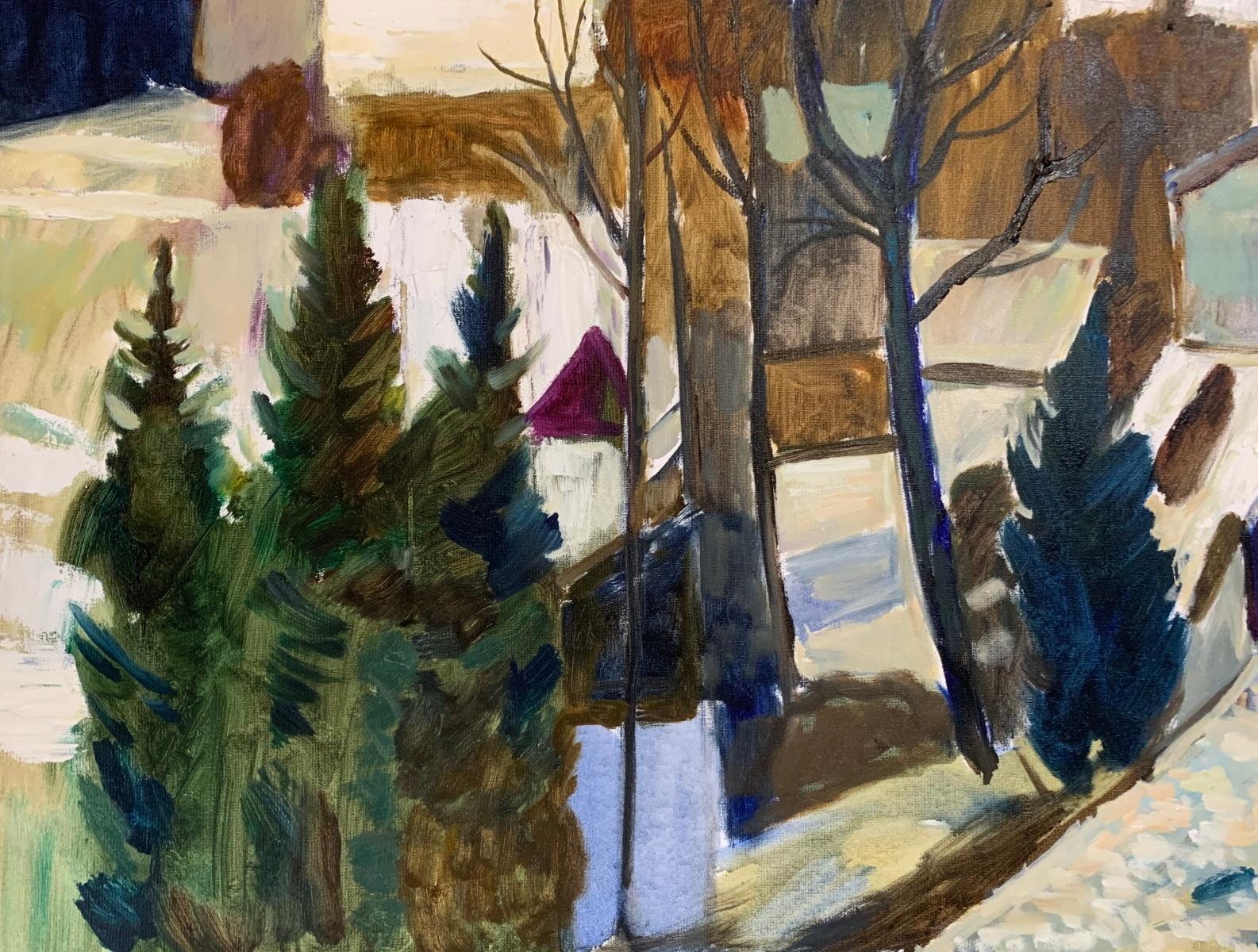 Grey landscape. Oil Landscape Painting, Geometric, Figurative, Polish artist For Sale 1