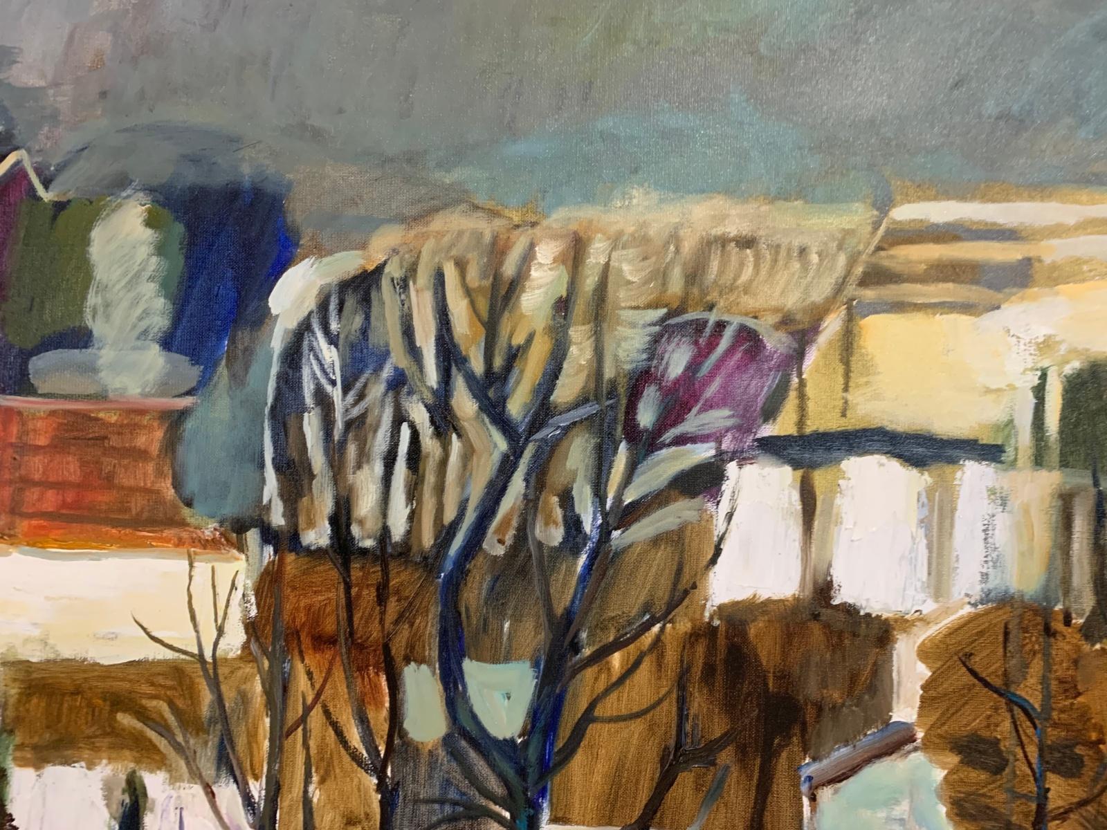 Grey landscape. Oil Landscape Painting, Geometric, Figurative, Polish artist For Sale 4