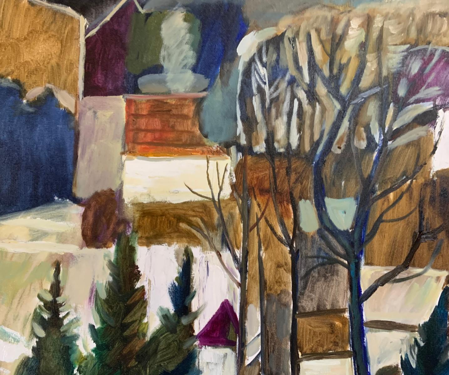 Grey landscape. Oil Landscape Painting, Geometric, Figurative, Polish artist For Sale 5