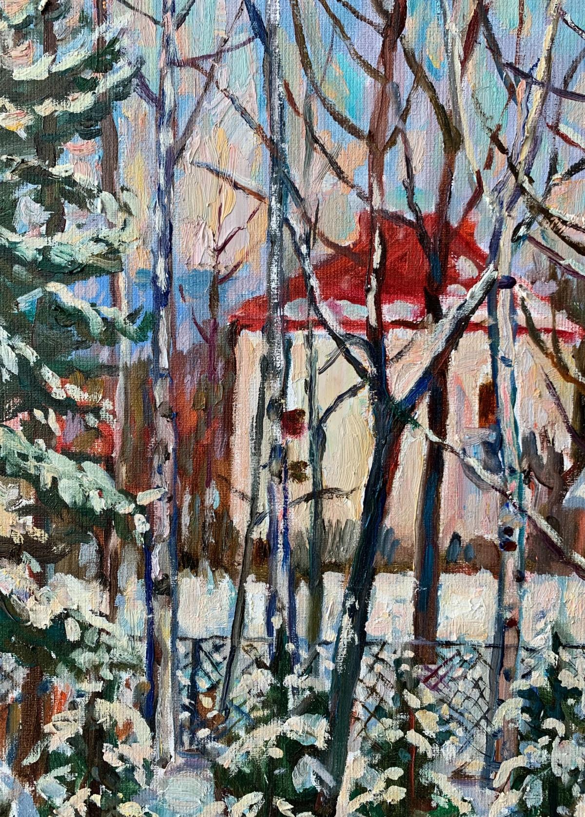 In the winter sun - Oil painting, Colourful, Vertcal, Trees - Other Art Style Painting by Marek Niedojadło