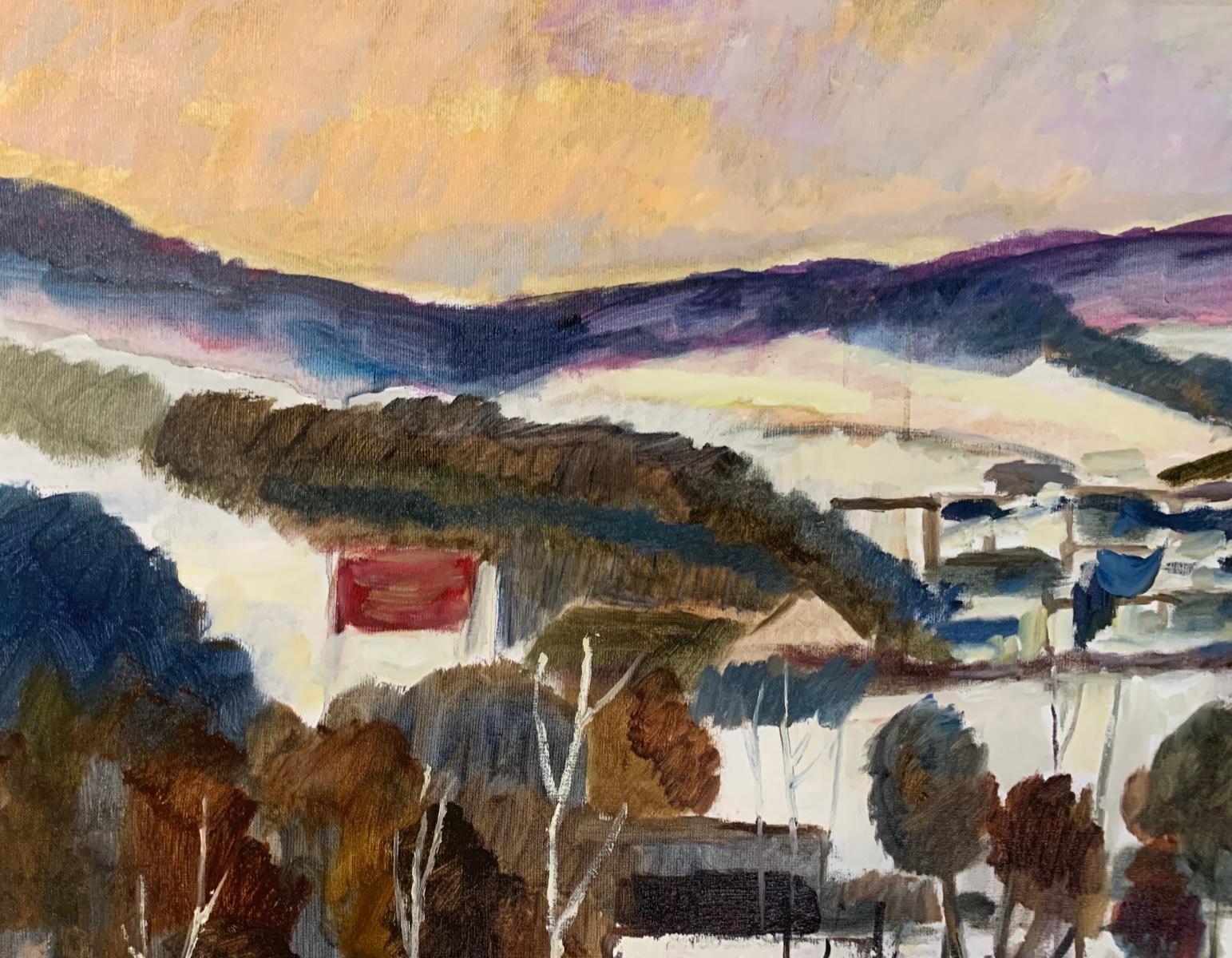 Podgorze en invierno. Pintura al óleo Paisaje, Geométrico, Figurativo, Artista polaco - Figurative Painting Marrón de Marek Niedojadło