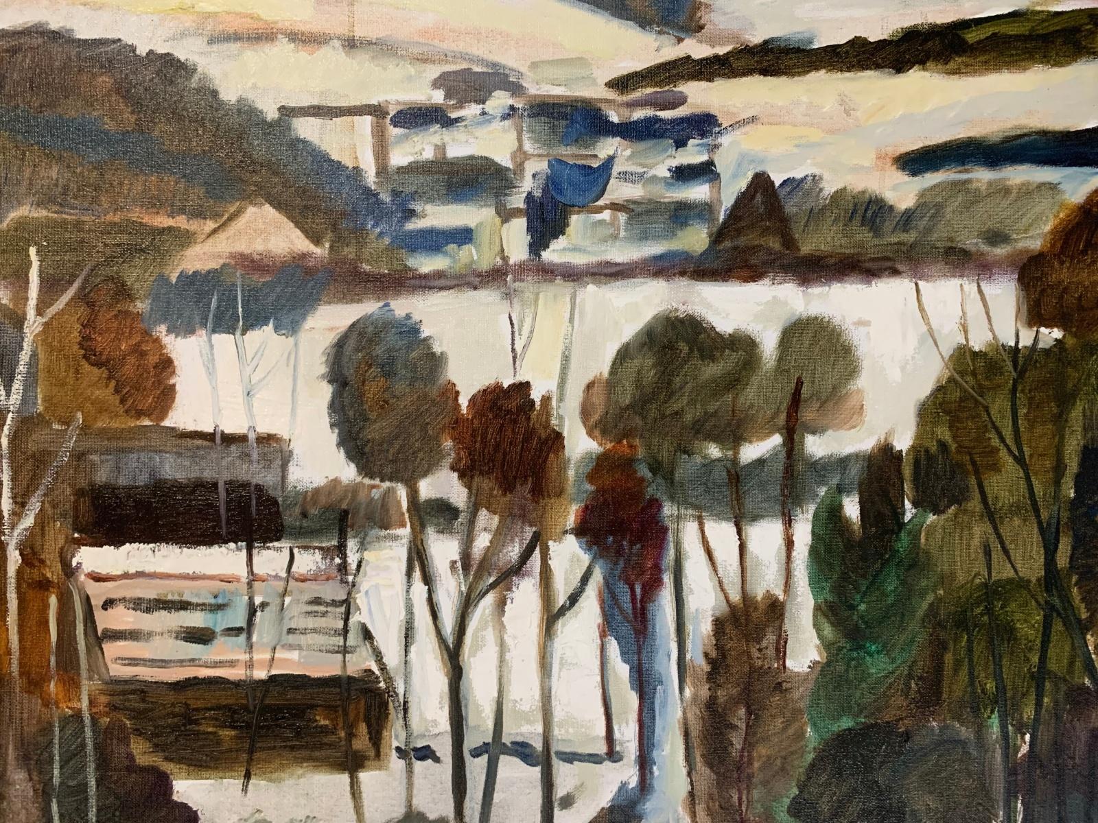 Podgorze en invierno. Pintura al óleo Paisaje, Geométrico, Figurativo, Artista polaco en venta 1
