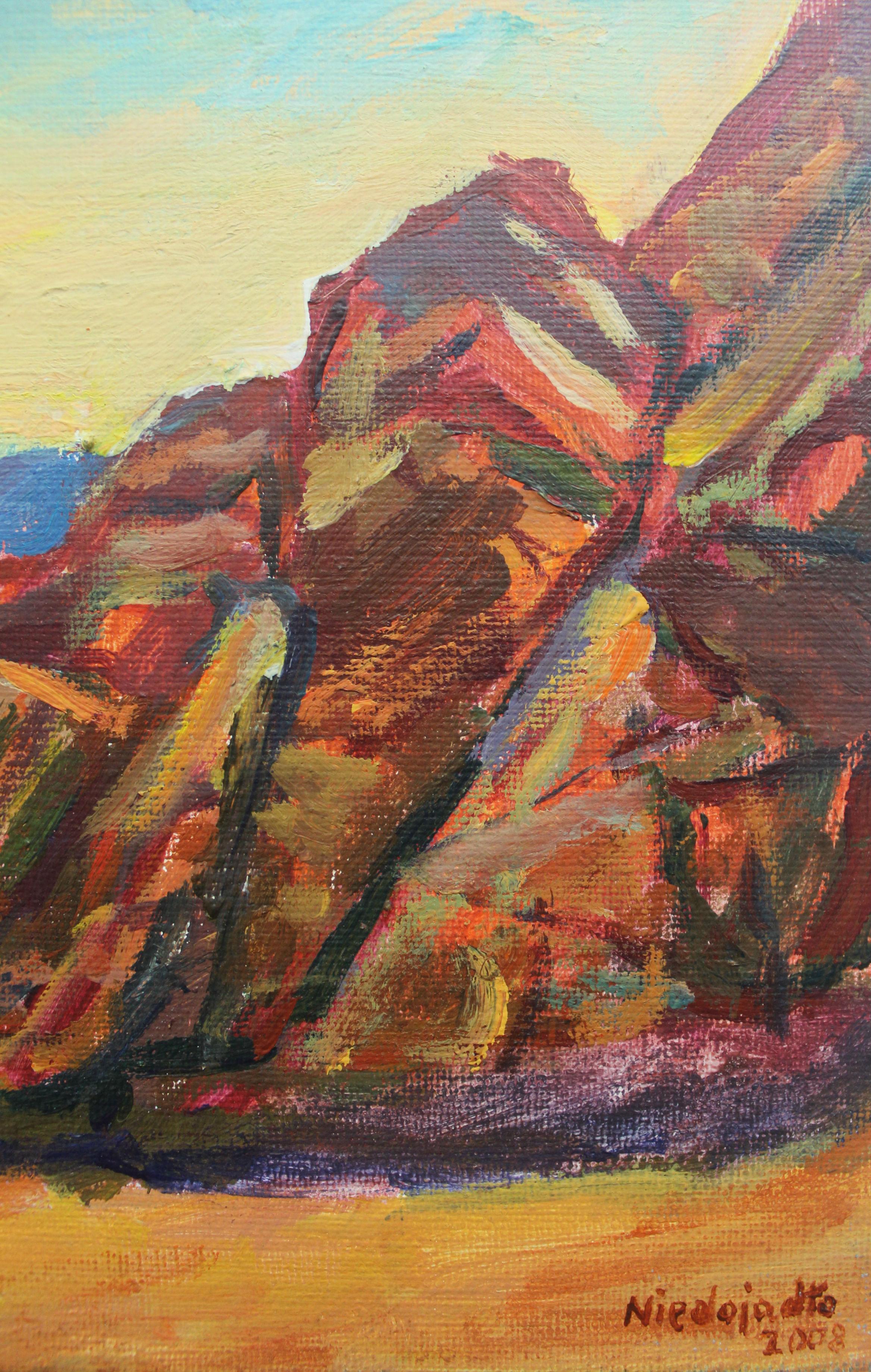 Rocks in Spain - 21 century, Oil landscape painting, Colourful - Brown Landscape Painting by Marek Niedojadło