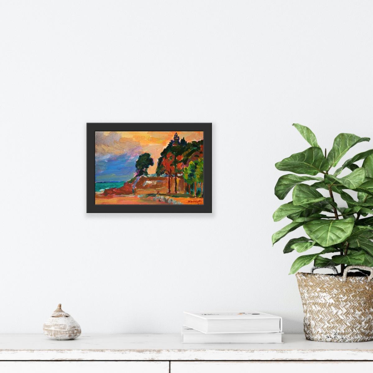 Spanish landscape - Small oil landscape painting, Colourful, Seaside, Polish art - Brown Landscape Painting by Marek Niedojadło