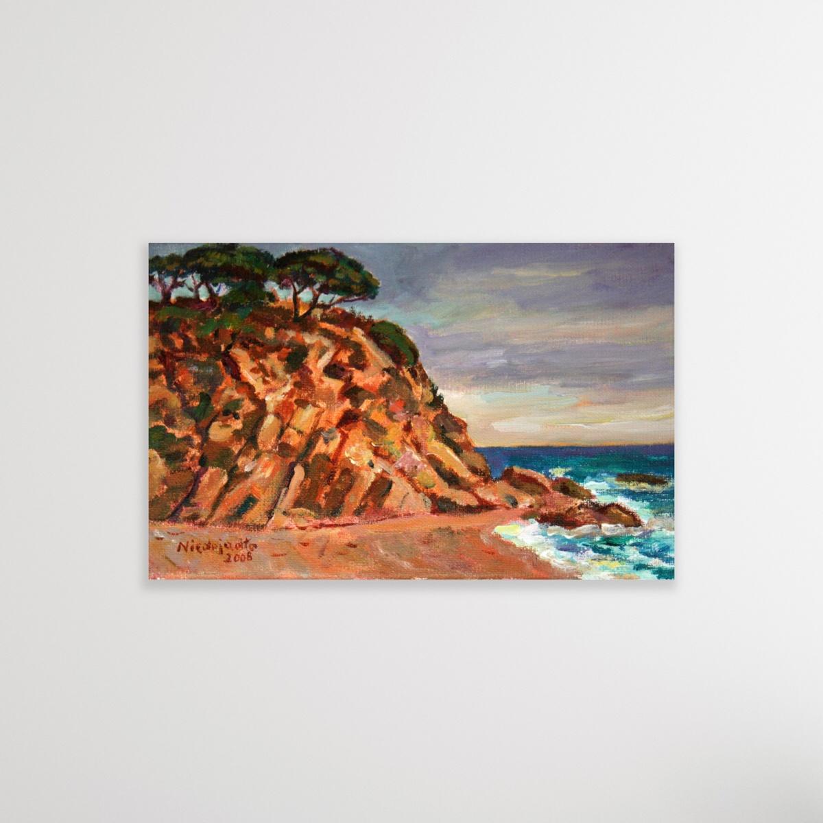 Spanish seaside - XXI century, Oil landscape painting, Colourful - Brown Figurative Painting by Marek Niedojadło