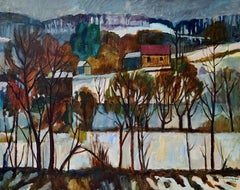 The River Freezing Over -Oil on Canvas Landscape Painting by Contemporary Artist