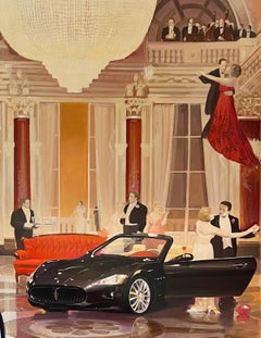 Eine Kugel – Öl auf Leinwand, figuratives realistisches Gemälde, Tanzszene, Polnische Kunst