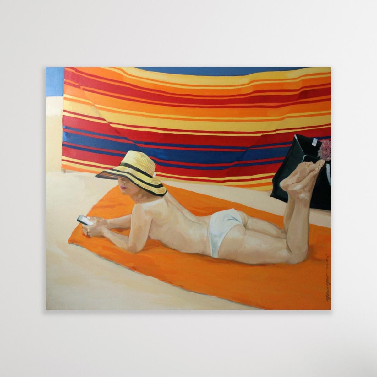 A Beach Screem - Peinture à l'huile sur toile contemporaine, peinture réaliste figurative - Contemporain Painting par Marek Okrassa