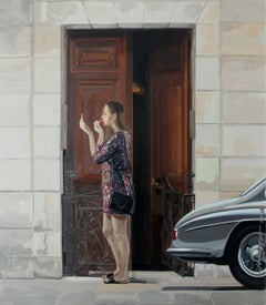 A lipstick - XXI century, Oil figurative painting, Realism, Architecture