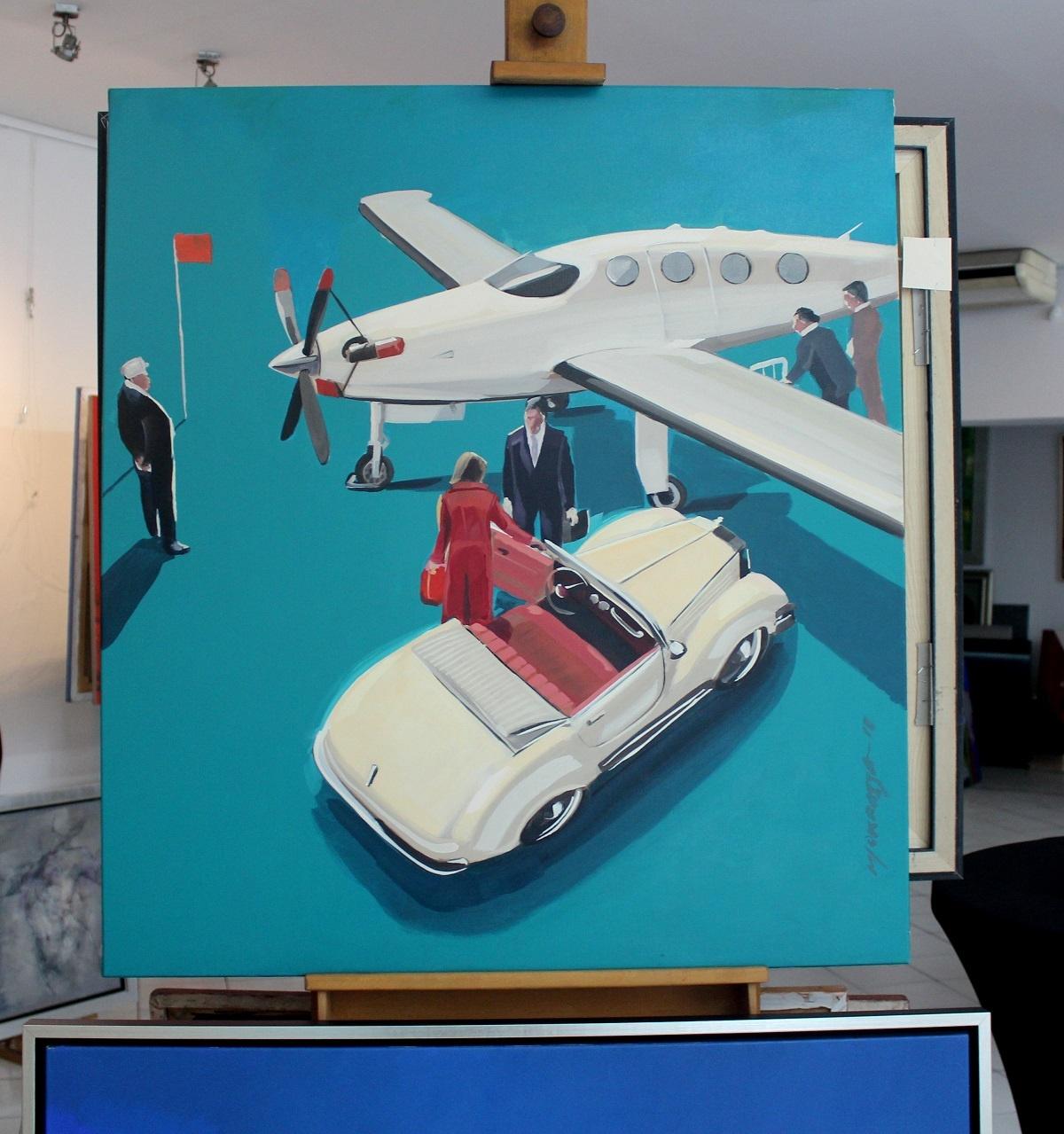 A white airplane - Painting by Marek Okrassa