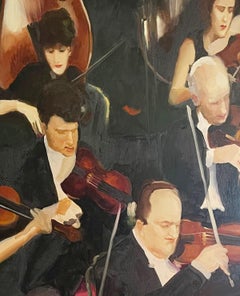 Ein Orchester – Öl auf Leinwand, figurative realistische Malerei, Musik, polnische Kunst