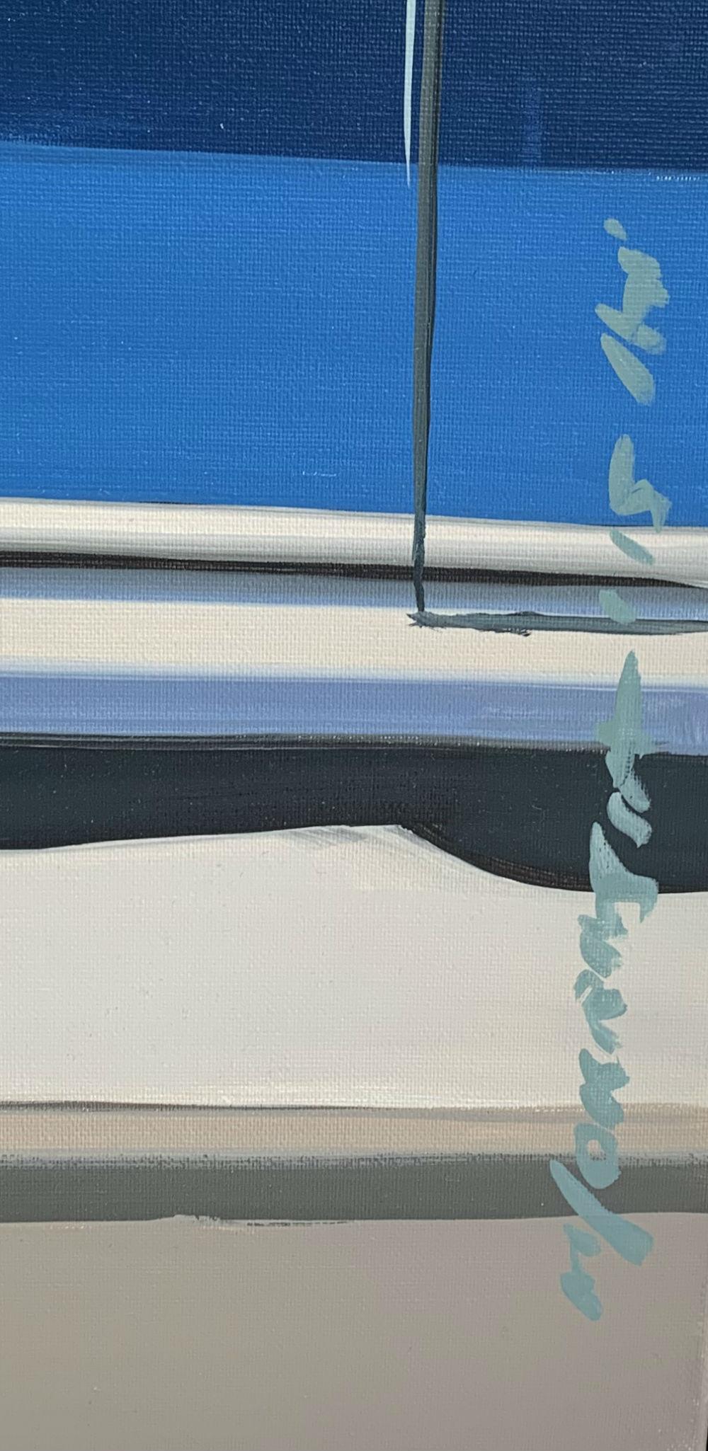 Beach (A car) - XXI century, Figurative realist oil painting, Blue 2