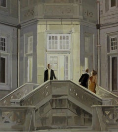 Party - XXI century, Oil figurative painting, Architecture, Pastel colours