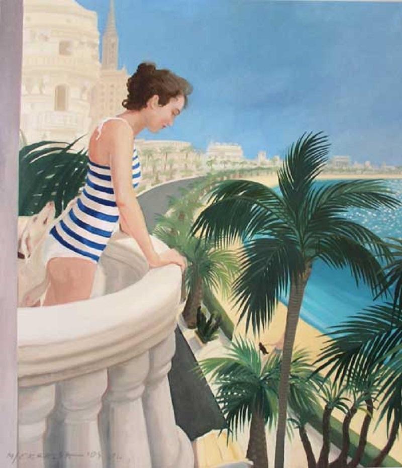 Marek Okrassa Sunbed XXI century, Figurative realist oil painting