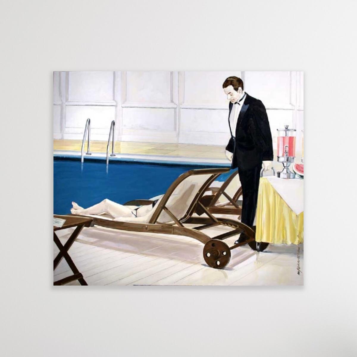 Swimming pool - Oil on canvas, Figurative realist painting, Polish art - Painting by Marek Okrassa