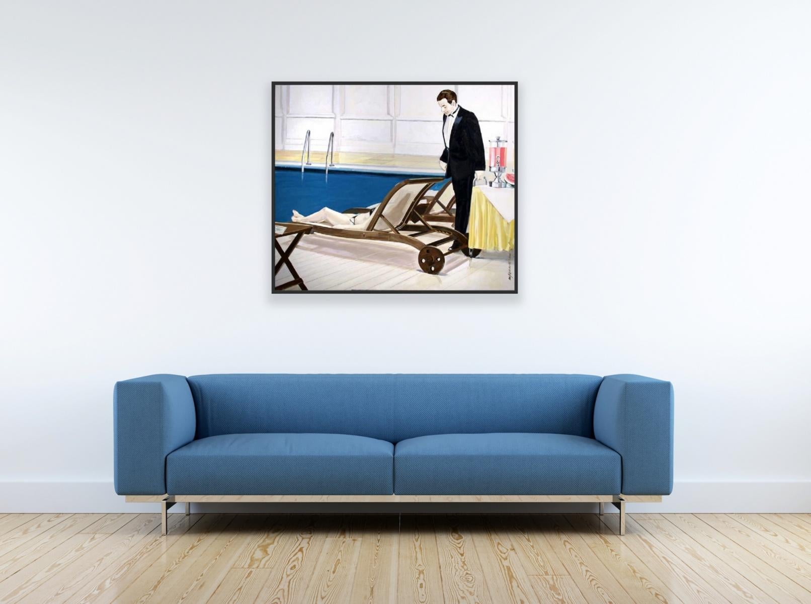 Swimming pool - Oil on canvas, Figurative realist painting, Polish art - Contemporary Painting by Marek Okrassa
