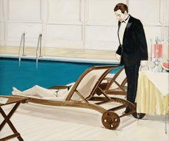 Swimming pool - Oil on canvas, Figurative realist painting, Polish art