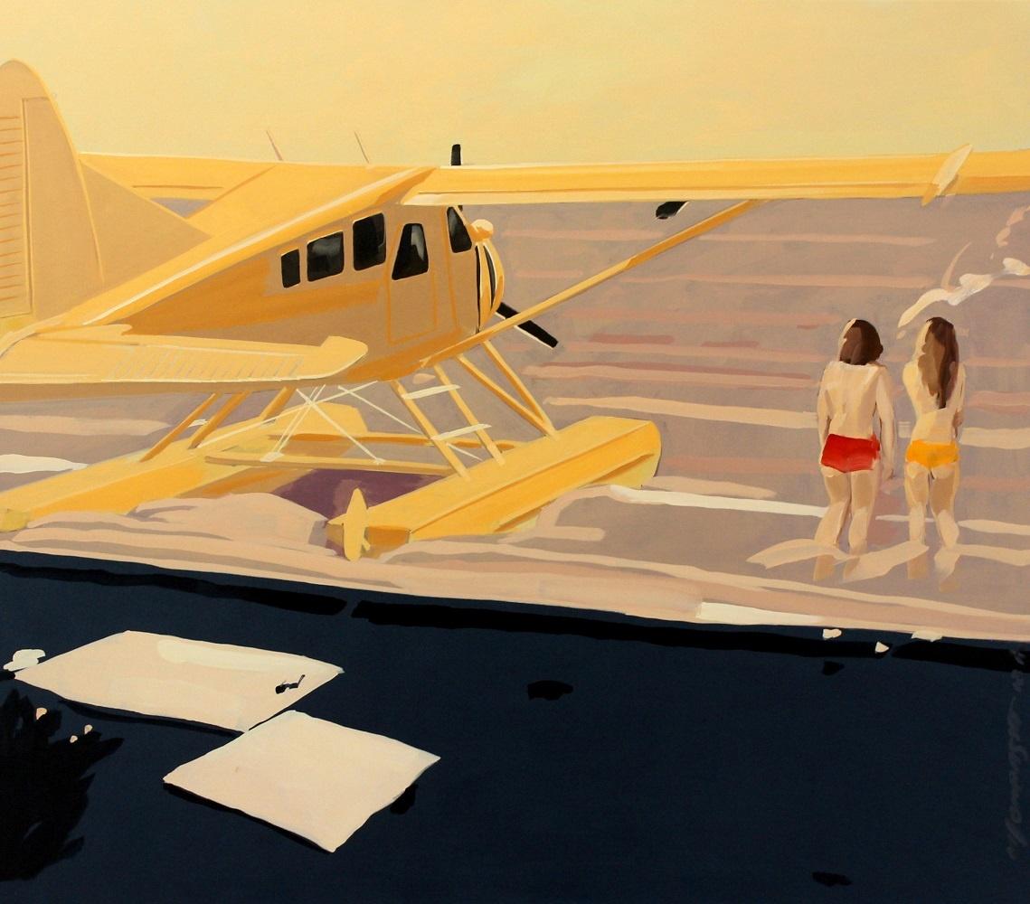 Marek Okrassa Landscape Painting - Yellow hydroplane - XXI Century, Contemporary Figurative Oil Painting, Realism