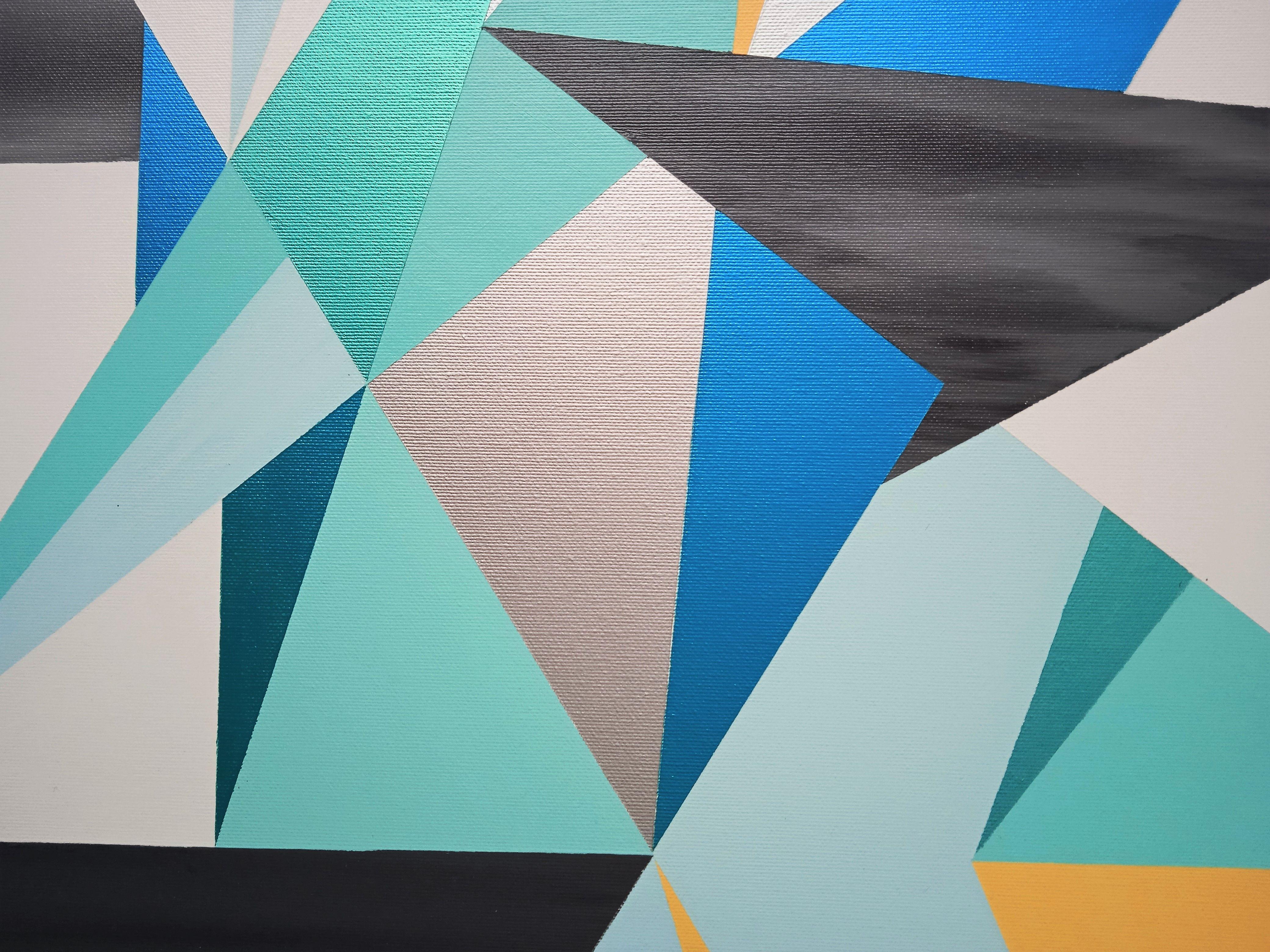 Geometria 2, Pittura, Acrilico su tela - Abstract Painting Grigio di Marek Uhlir