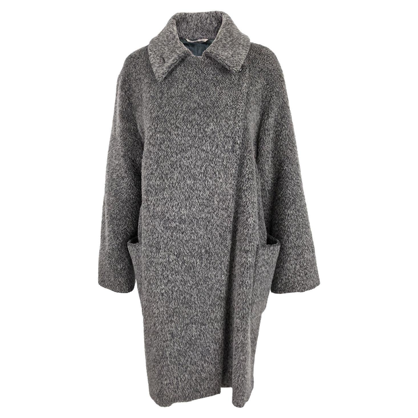 Marella by Max Mara Vintage Grey Mohair, Virgin Wool & Alpaca Long Coat, 1990s For Sale