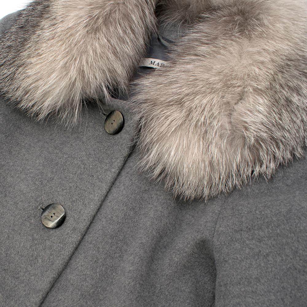 Gray Marella Detachable Fur Collar Grey Wool Coat - Size US 8 For Sale