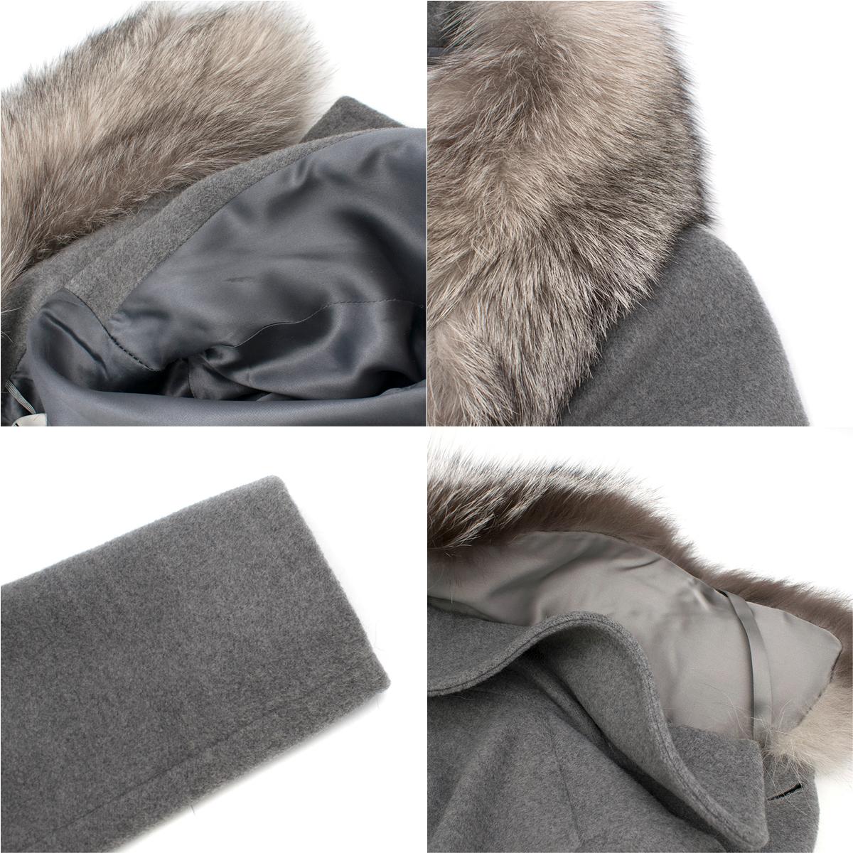 Women's Marella Detachable Fur Collar Grey Wool Coat - Size US 8 For Sale