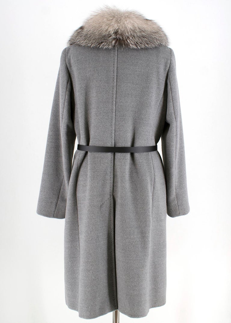 Marella Detachable Fur Collar Grey Wool Coat - Size US 8 at 1stDibs