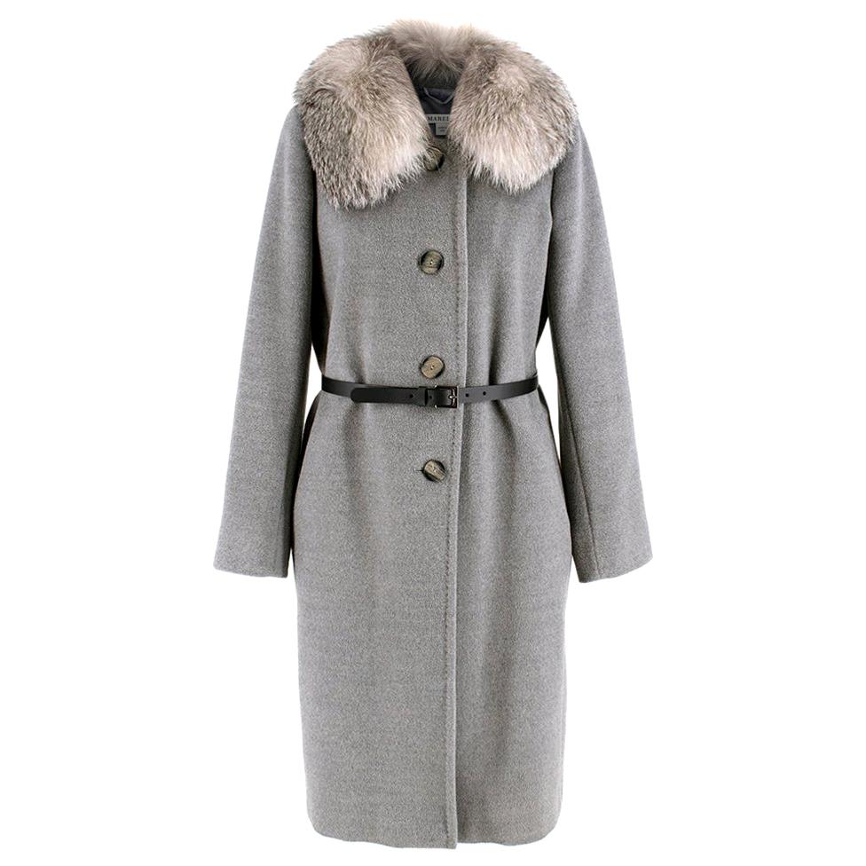 Marella Detachable Fur Collar Grey Wool Coat - Size US 8
