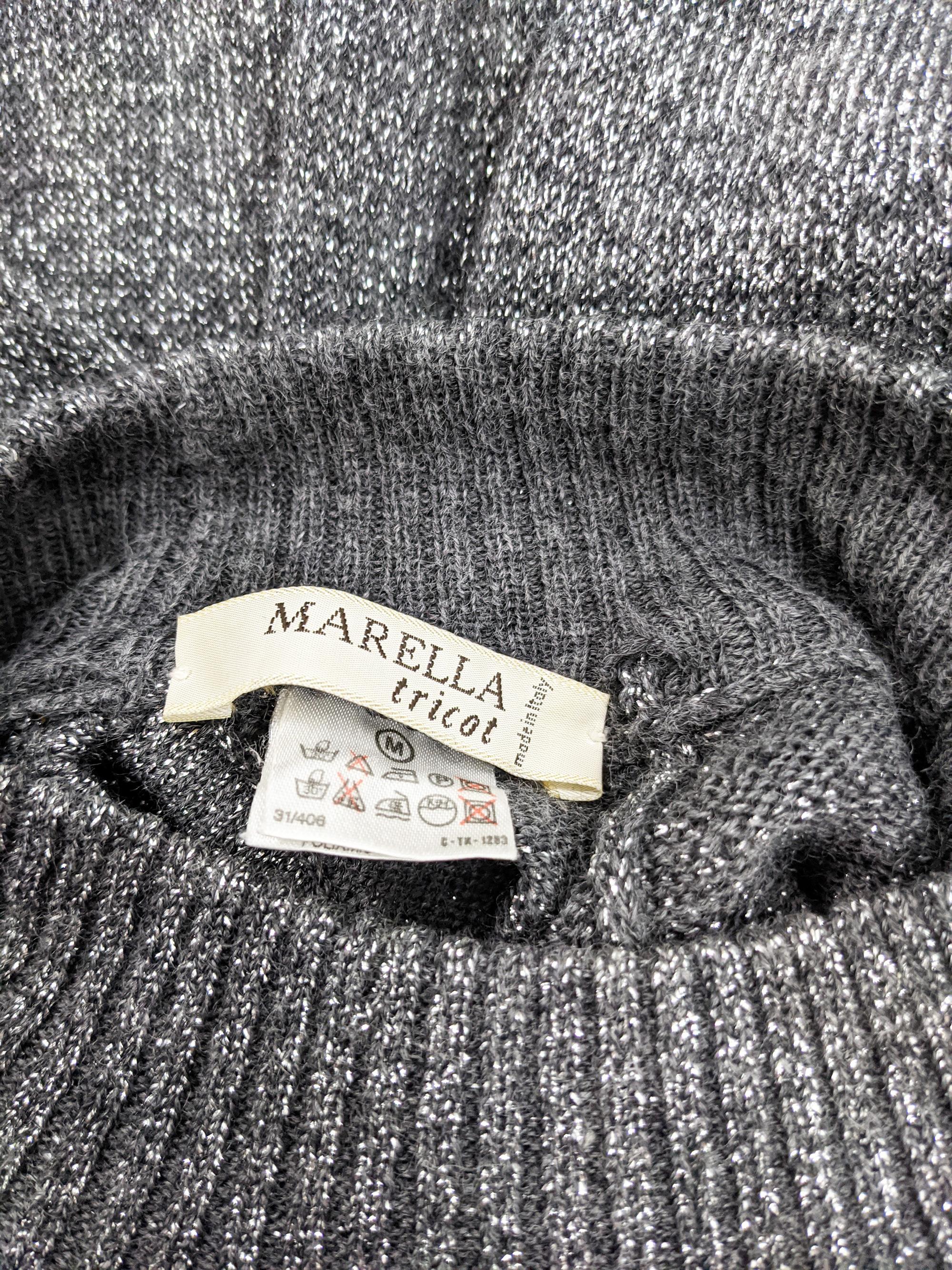 Marella Vintage 80s Silver Lurex Jumper Ribbed Sweater Dress, 1980s For Sale 1