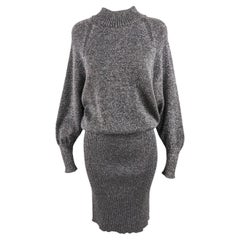 Marella Vintage 80s Silver Lurex Jumper Ribbed Sweater Dress, 1980s