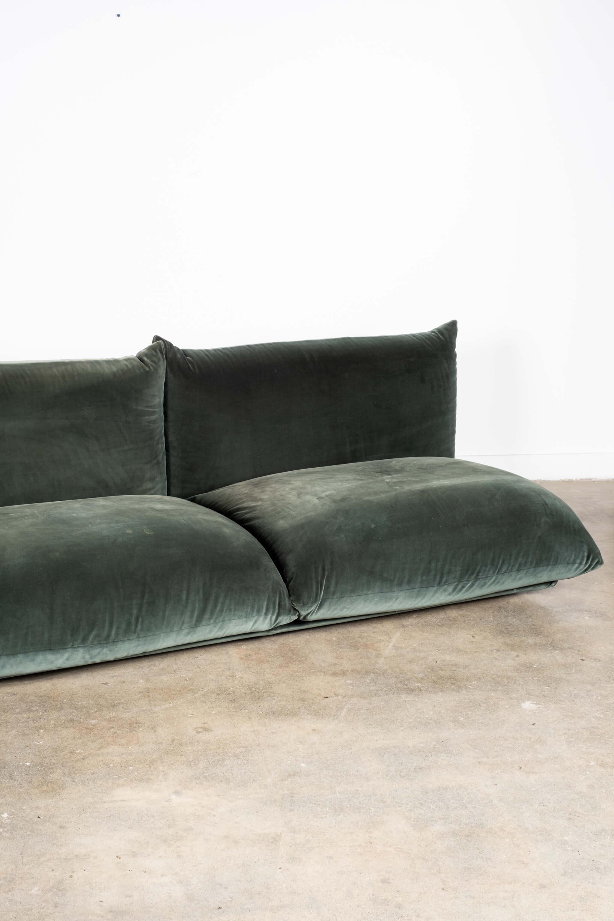 Late 20th Century Marenco 1 Arm 2-Seater Sofa in Green Velvet by Mario Marenco For Sale