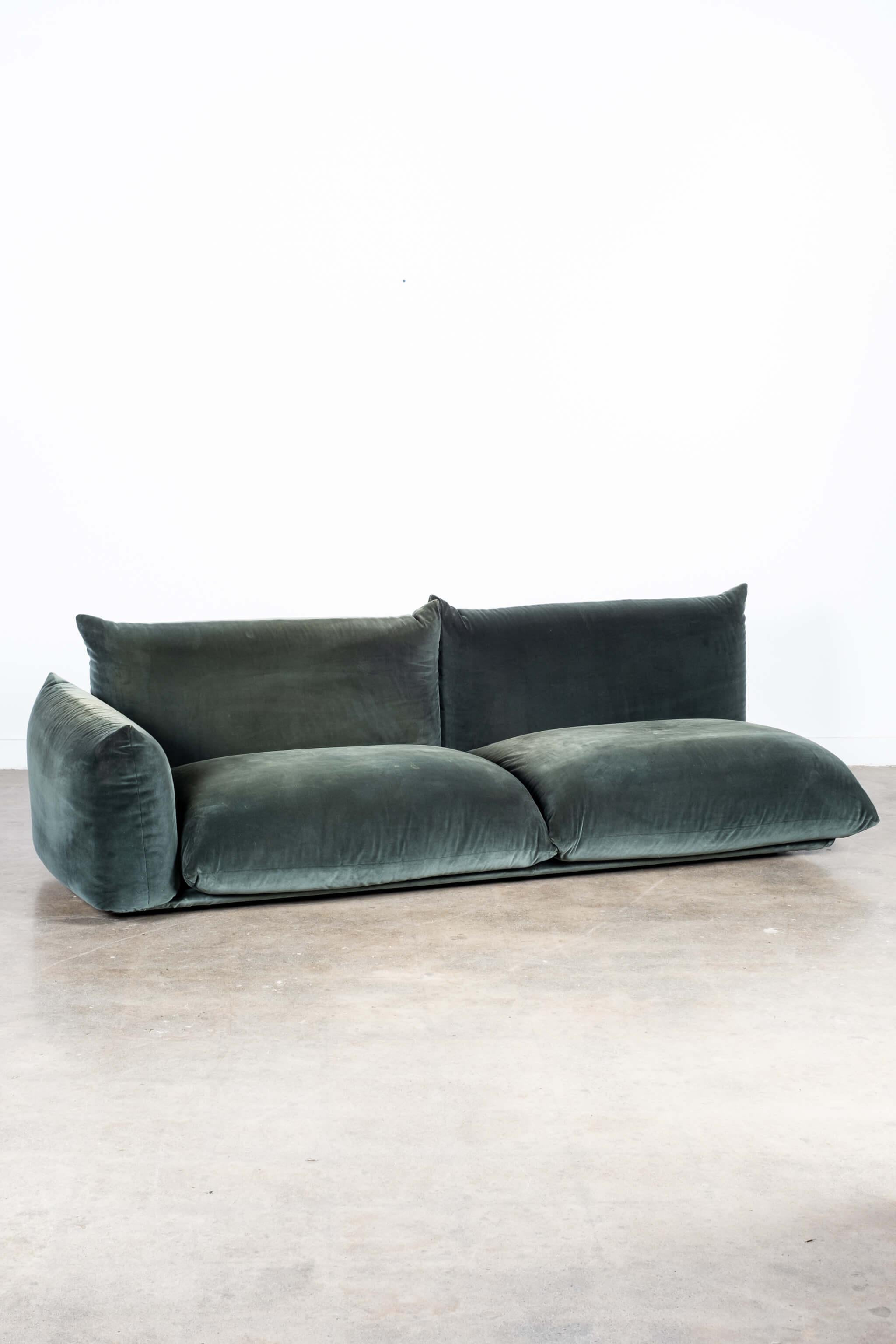 Marenco 1 Arm 2-Seater Sofa in Green Velvet by Mario Marenco For Sale 3