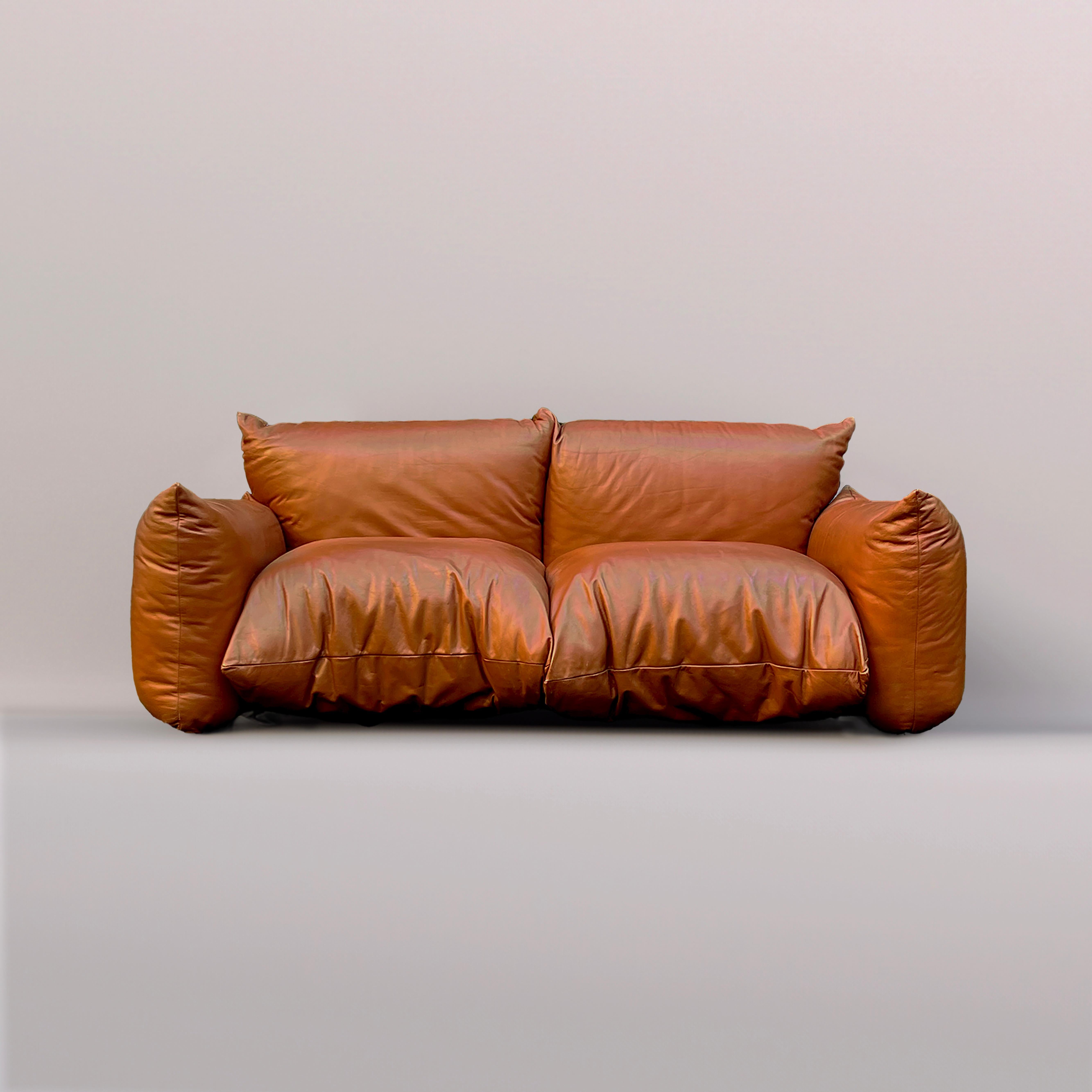 Mario Marenco, in collaboration with the renowned Italian furniture manufacturer Arflex, introduced the iconic 'Marenco' two-seater sofa to the design world in 1970. This opulent and exceptionally comfortable piece of furniture is a testament to