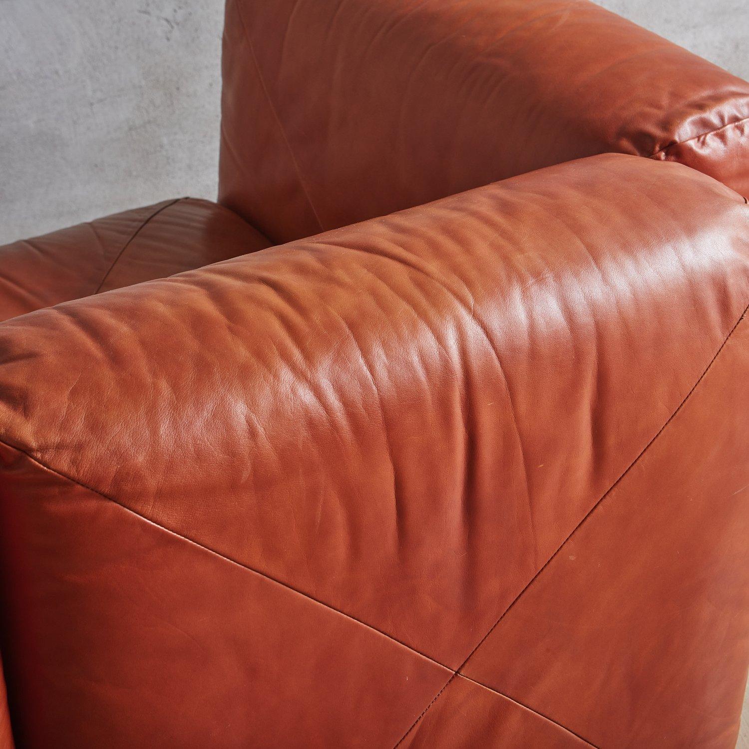 Marenco-Sofa aus cognacfarbenem Original-Leder von Mario Marenco für Arflex, Italien 1970er Jahre im Angebot 12