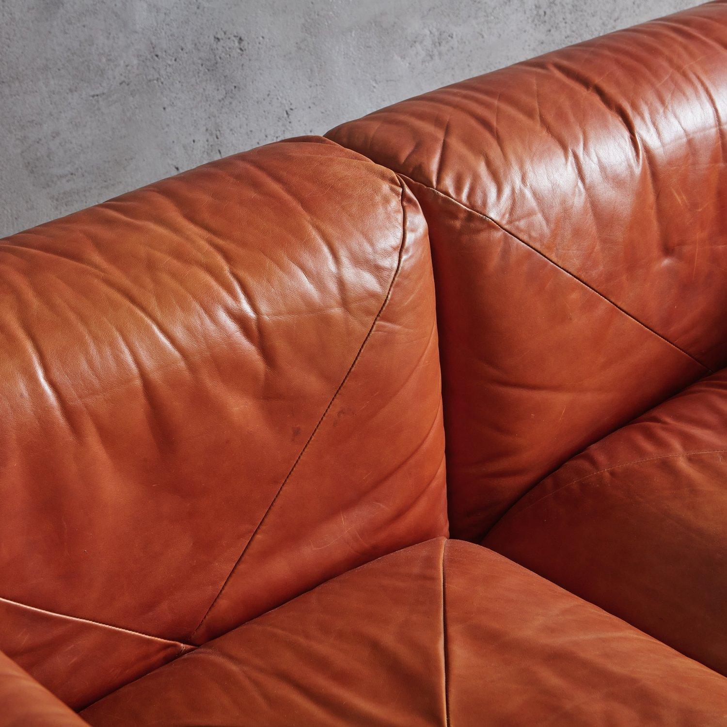 Marenco Sofa in Original Cognac Leather by Mario Marenco for Arflex, Italy 1970s For Sale 1