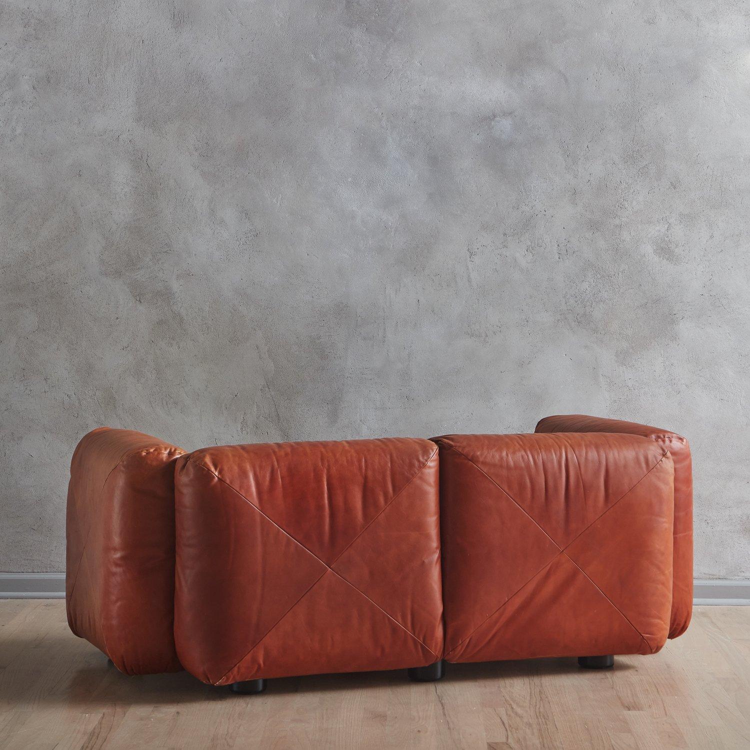 Marenco Sofa in Original Cognac Leather by Mario Marenco for Arflex, Italy 1970s For Sale 2