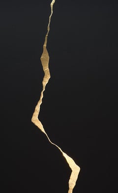 Mareo Contemporary Abstract 24k gold Leaf Painting, Minimalist Black Composition